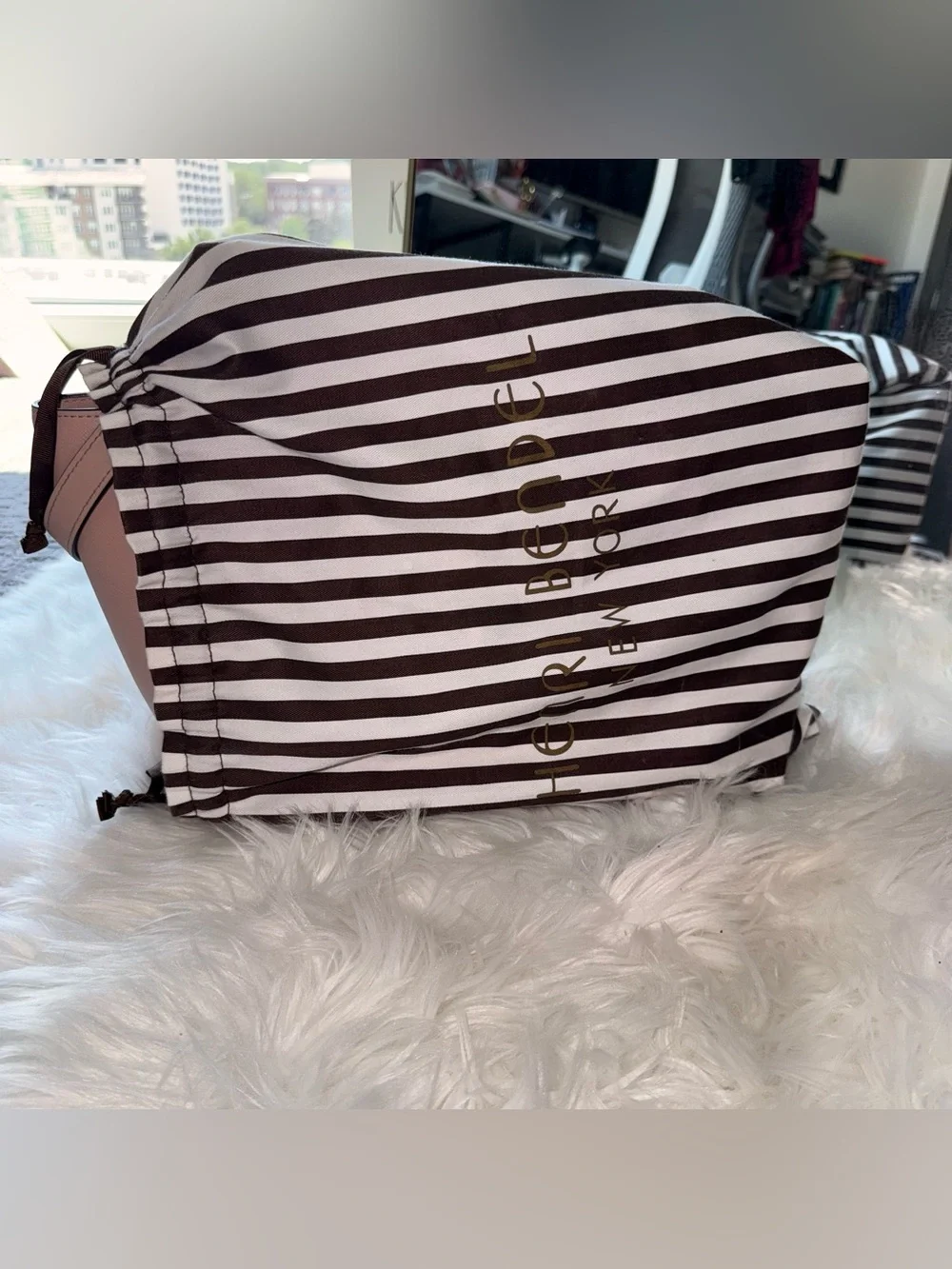 Henri Bendel West 57th Flap Satchel Pearl Gold Stud Rosewood Crossbody Strap
